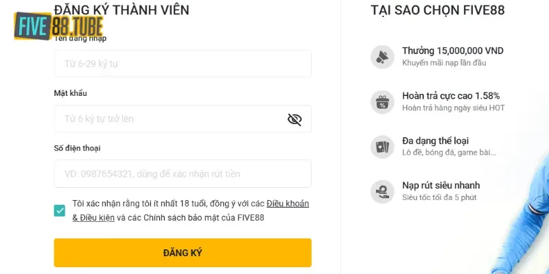Hướng dẫn chơi Five88 2 Hướng dẫn nhanh cách đăng ký, đăng nhập cho tân thủ